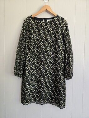 STS Sail To Sable Shift Dress Silk Blend Black Gold Metallic Quiet Luxury 4